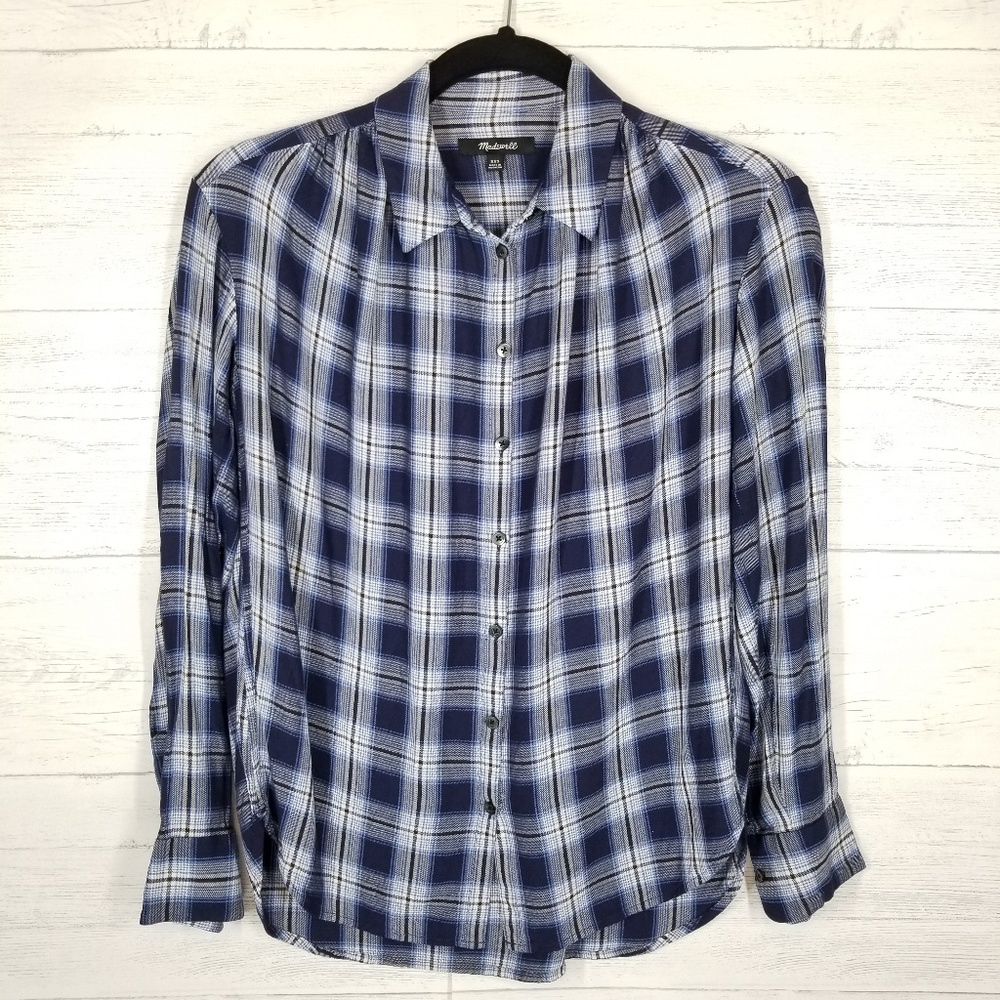 Madewell Central Plaid Top Transatlantic Blue XXS - Picture 2 of 8